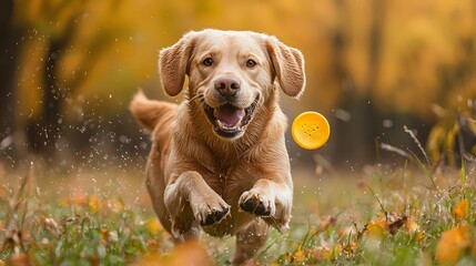 Golden Retriever playing fetch in autumn park (11)