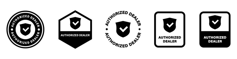 Authorized Dealer vector label or stamp for product packaging isolated on white.