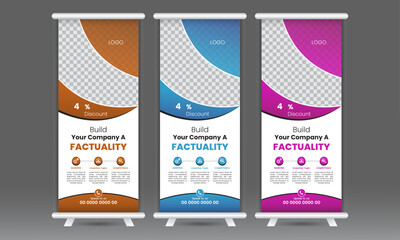 Creative Corporate vector Roll Up Banner template design, rollup banner brochure flyer banner, roll up design modern x-banner and flag-banner. Business Roll Up Set. Standee Design.