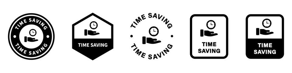Time Saving vector icons isolated on white. Labels for packaging.