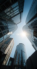 Sunlight Beaming Through Skyscrapers, Capturing Urban Architecture and Modern Cityscape, Ai Generated Image