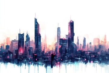 Obraz premium Cyberpunk town building border buildings architecture illustration.