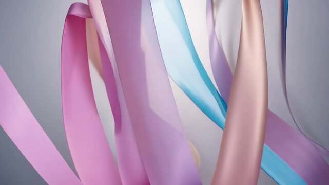 A long ribbon with pink, blue, and purple colors. It is a colorful ribbon