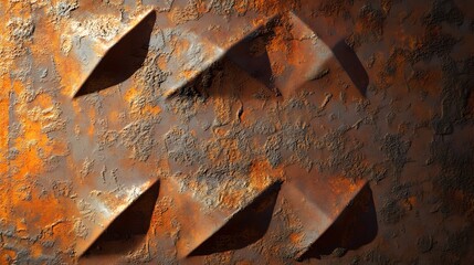 Vintage Rusty Metal Plate with Intricate Geometric Embossed Design for Creative Projects