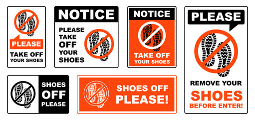 Obraz premium Please take off your shoes attention signs