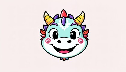 Fototapeta premium Cartoon Dragon Head Smiling with Horns and Cheerful Expression