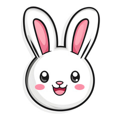 Obraz premium Kawaii bunny rabbit face sticker with pink ears on white background, Easter mascot and cute pet shop branding graphic design element