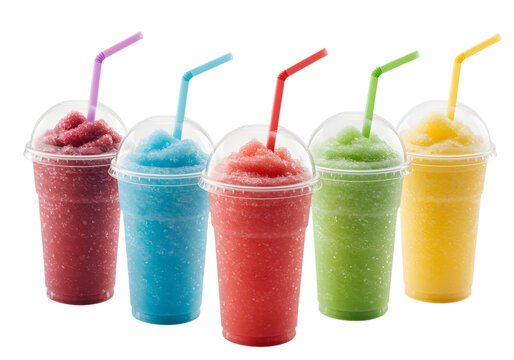 Colorful frozen fruit slush drinks isolated on transparent background