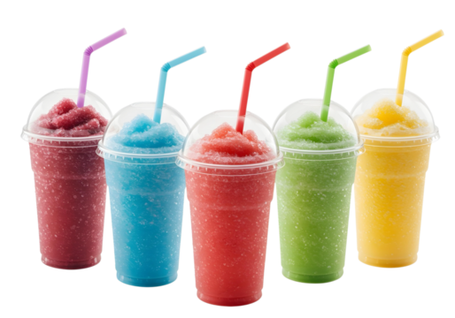 Colorful frozen fruit slush drinks isolated on transparent background