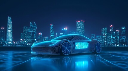 In neon light, a futuristic sports car concept comes to life