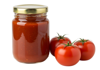 jar of tomato sauce and tomatoes isolated 