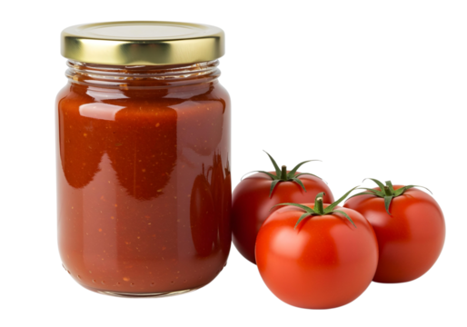 jar of tomato sauce and tomatoes isolated 
