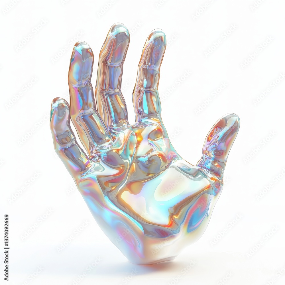 Poster a futuristic abstract design concept featuring 3d art holography, with a liquid metallic texture and