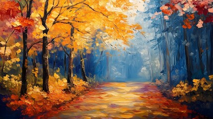 Fototapeta premium Professional Autumn Alley Oil Painting Art for Interior Decor and Print Materials