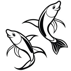 Vector illustration of a fish silhouette jumping in the ocean with tribal design elements