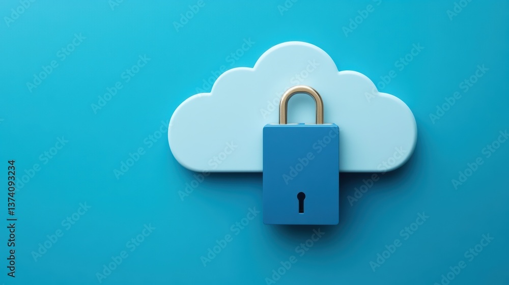 Poster a blue cloud icon with a padlock symbolizes cloud data security and privacy in a digital environment