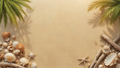Serene Beach Composition With Seashells And Driftwood