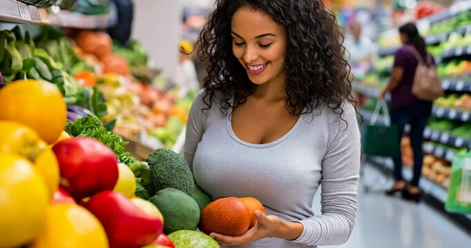 Woman Picks Produce at Market