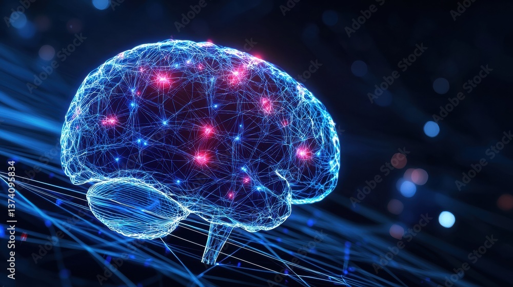 Aufkleber a vibrant, digital representation of a brain, showcasing interconnected neural networks in a futuris