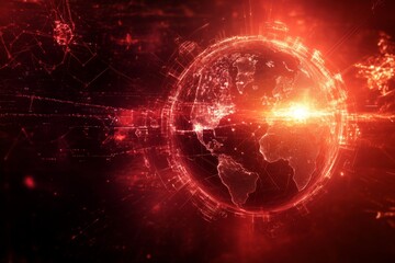 Fototapeta premium futuristic visualization of a global pandemic, with glowing red and dark shadows, foreboding atmosphere minimal background with copy space