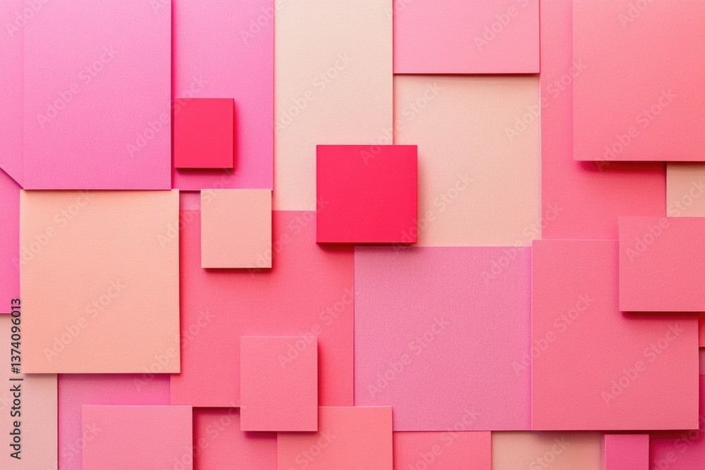 Poster design featuring pink square paper as the primary material element.