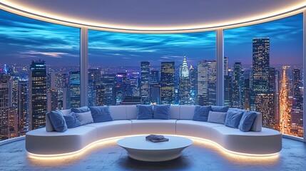 A zoom background depicting a futuristic living room, perfect for video conferencing