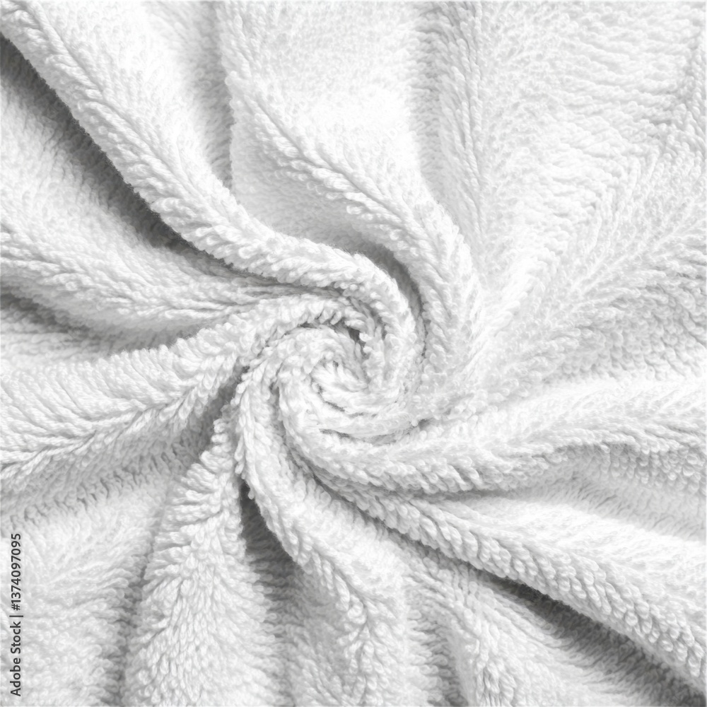 Poster white textured fabric with a soft, plush surface. the fabric is shown in a swirling pattern, highlig