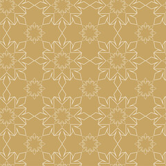 Fototapeta premium Abstract geometric pattern with crosses, stripes, lines. Seamless vector background. White and gold ornament. Modern reticulated graphic design.