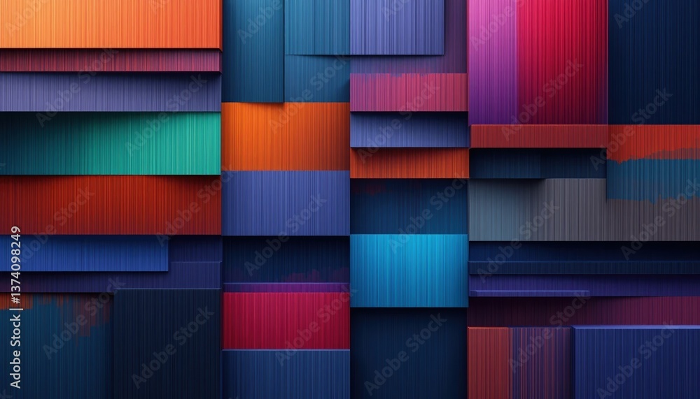 Poster dynamic color block composition abstract art installation digital design contemporary space high ang