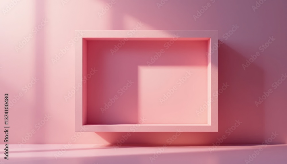 Poster minimalist display box in soft pink color studio setting 3d rendered image artistic environment over