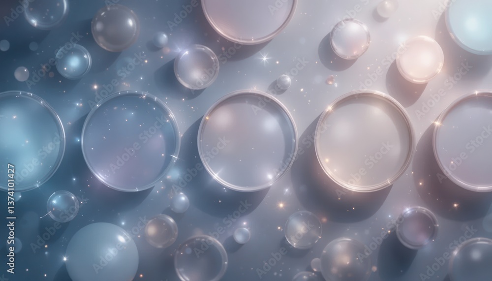 Poster floating water droplets and bubbles in a soft blue background abstract visual art digital creation e