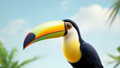 Naklejka premium Close-up of a Colorful Toucan Bird on Tropical Background