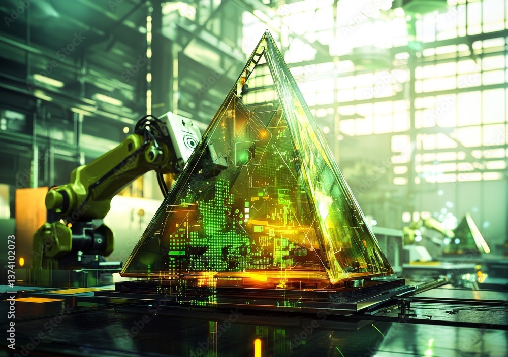 Poster the concept of industry 4.0 and augmented reality for industry is exemplified by robotic and automat