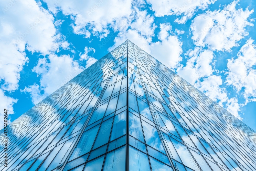 Poster a skyscraper of visionary design filled with numerous windows and reflections