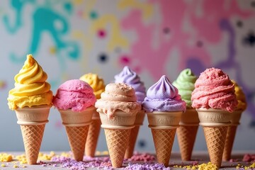 Mouthwatering Scoops of Gelato Against a Colorful Backdrop