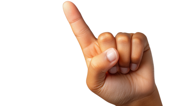 Finger Pointing Up: A close-up captures a human hand with a single finger pointing upwards, creating a visual emphasis and conveying direction, signaling, or focus.