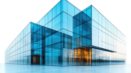 Modern Architecture: A striking glass facade skyscraper rises majestically, reflecting the surrounding blue sky, showcasing contemporary design and urban innovation. 