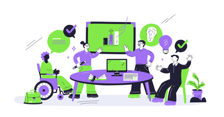 Diversity and inclusion in the workplace depicted with diverse team collaboration around a table, transparent background.