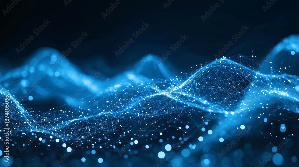 Poster the illustration of data technology features an abstract and futuristic background with a wave of pa