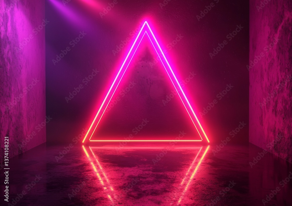 Poster a cosmic landscape featuring crystal rocks and fireworks in shades of pink and red is framed by a gl
