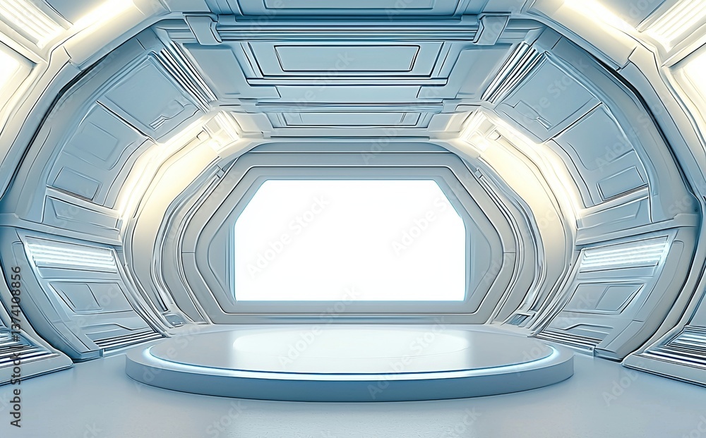 Poster the image presents a modern background and empty stage, symbolizing a future modern interior concept