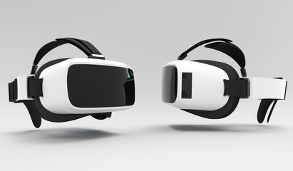 D illustration of a set of black and white VR virtual reality headset isolated on a white background