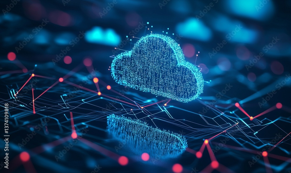 Aufkleber in this abstract futuristic technology rendering, a digital cloud storage icon is placed on a server