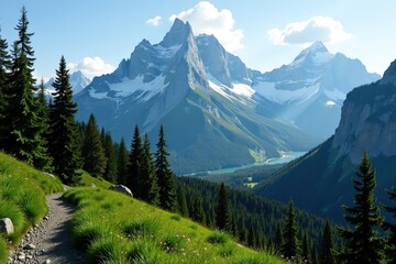 Majestic Canadian Rockies towering over lush British Columbia landscape,  British Columbia,  serene