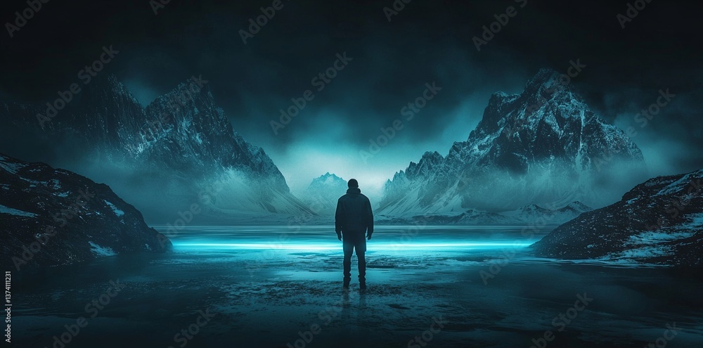 Poster a modern and futuristic setting is depicted with an abstract neon background, featuring a prominent 