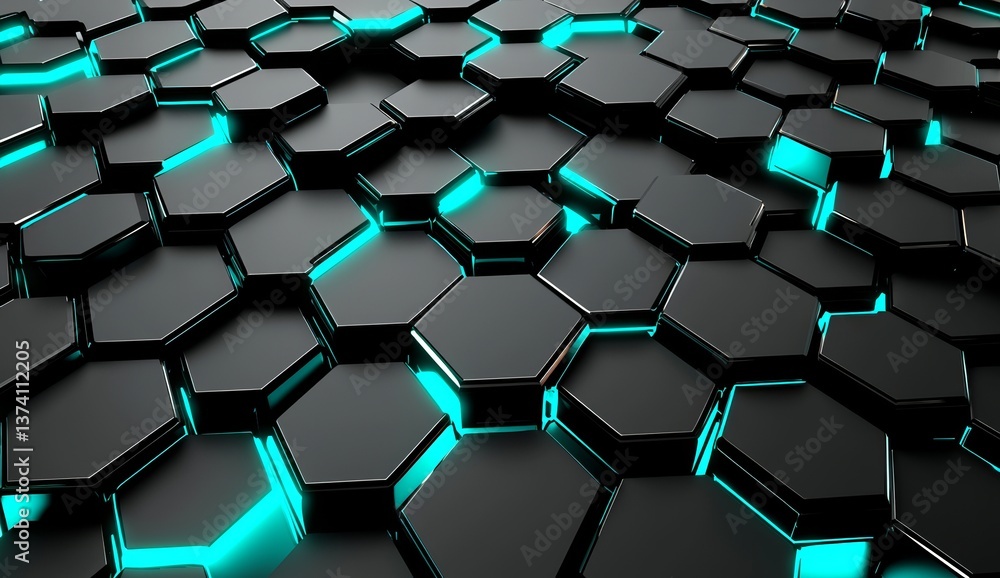 Poster futuristic surface with abstract black honeycom hexagon pattern