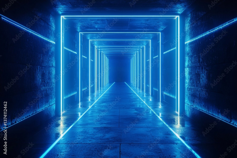 Poster a futuristic and abstract design featuring neon lights and grid patterns on the background, symboliz