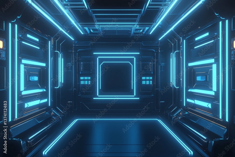 Poster this 3d rendered background showcases an abstract futuristic design with glowing neon lights and gri