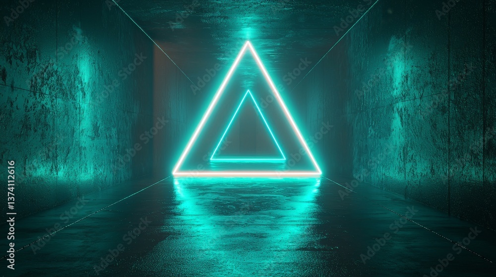 Poster a triangular blue digital portal with vibrant lines serves as a technology background for a futurist