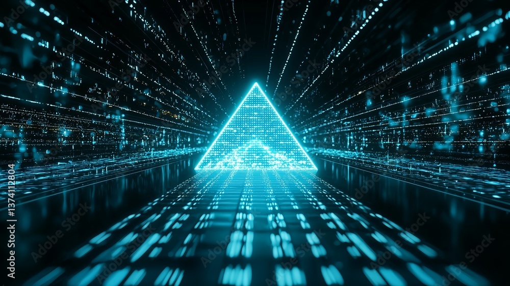 Poster a futuristic concept is represented by a technology background consisting of a triangular blue digit